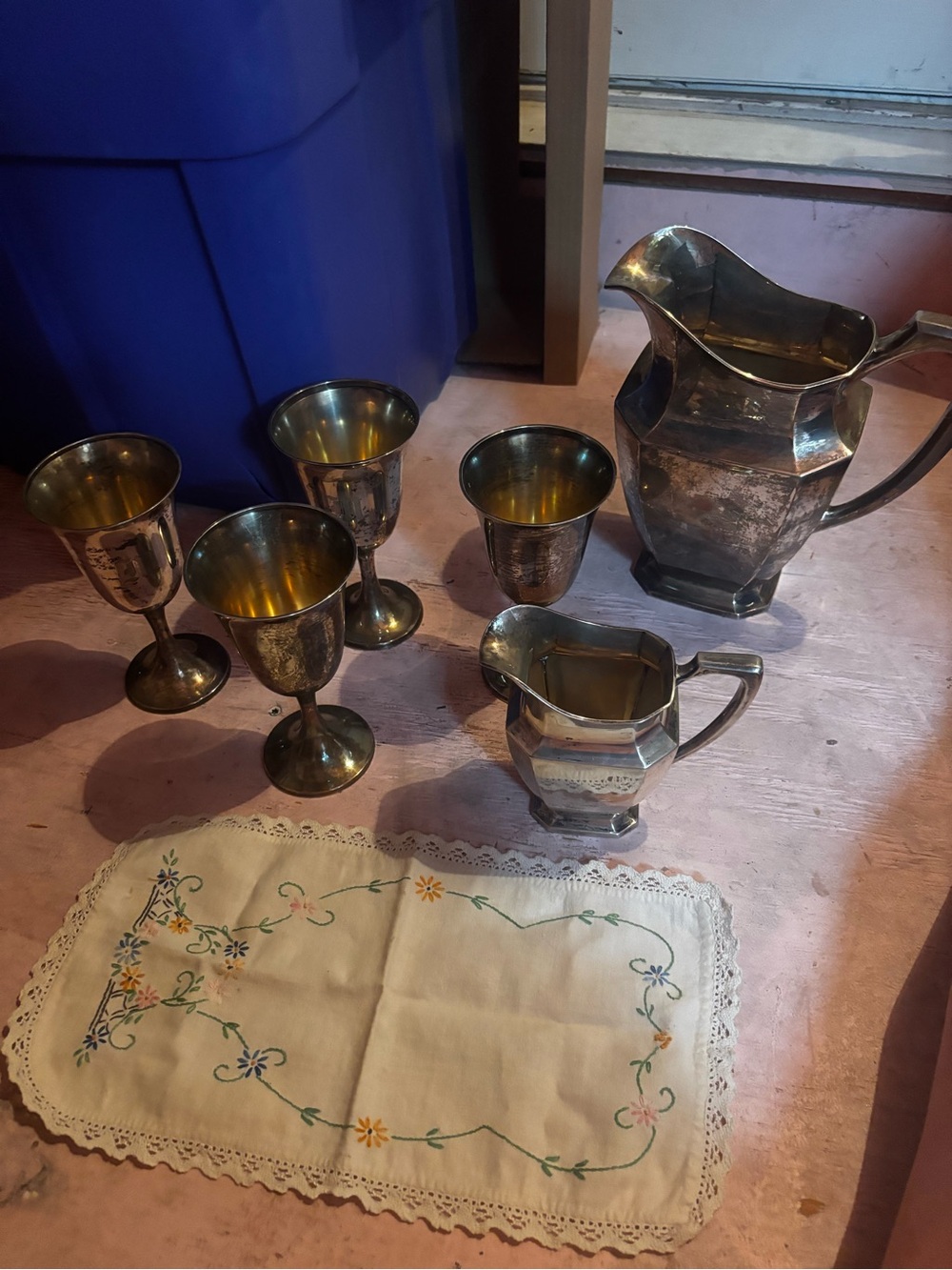 Silver-Tone Pitcher and Goblet Set - Classic Metallic Home Dining
